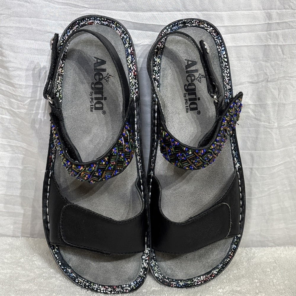 Alegria Women's Verona Fiesta de Nocha Black Beaded Slingback  Sandal Sz US 8 - Picture 2 of 16